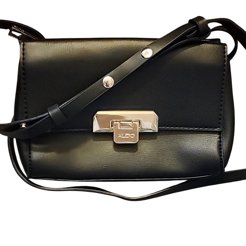 BNWOT Aldo Elegant Black Crossbody With Gold Accent Hardware - Picture 1 of 16